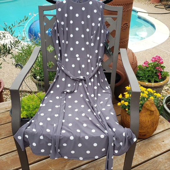 Ralph Lauren Dresses & Skirts - Grey polka dots elegant dress. By Ralph Lauren.